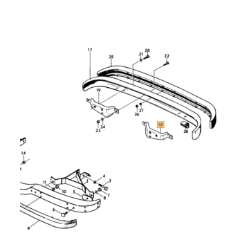 Bumper achter 140 142 144 145 -1972-73 small 1 rij bouts  NOS