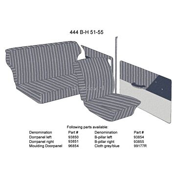 Bekleding PV444 B stijl Links blauw/grijs 1951-1955 type B-H