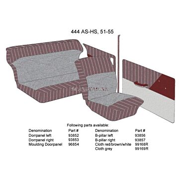 Bekleding PV444 B stijl Links rood/grijs type AS-HS 1951-1955