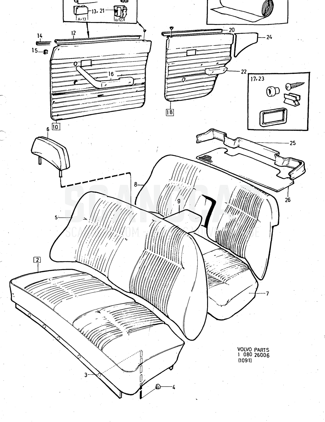 Illustration. combination Sats Kit - eksplosionstegning, Andre dele, Volvo 140-serien op til 1972