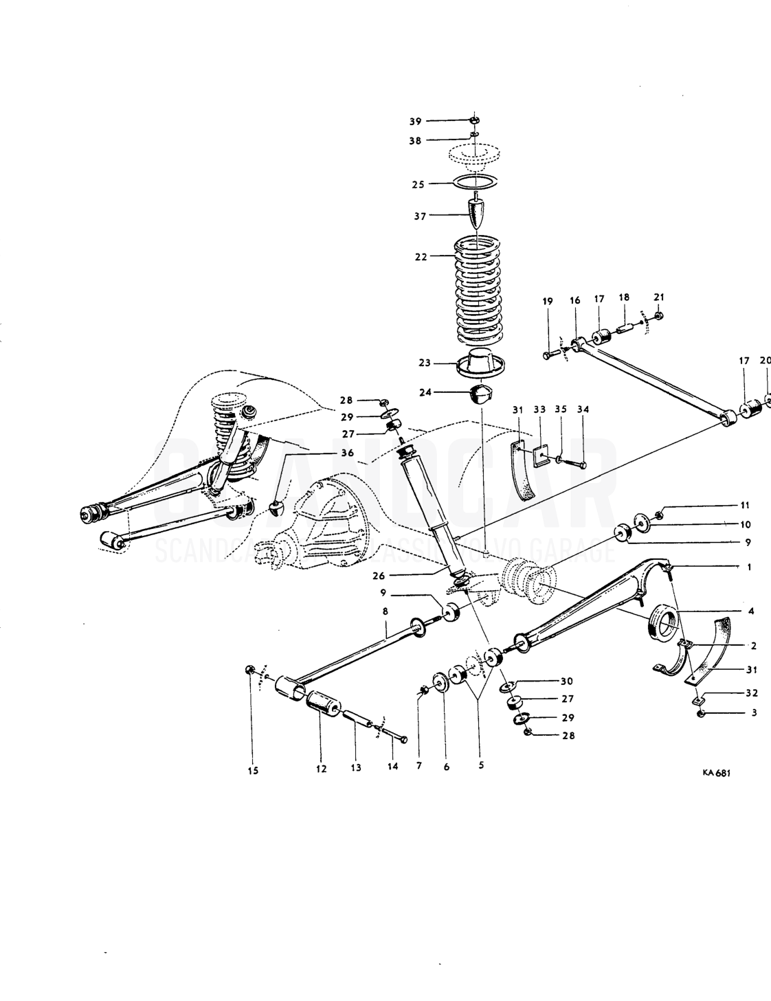 Rear axle mountings - eksplosionstegning, Kraftoverføring - Bagaksel, Volvo Amazon B16