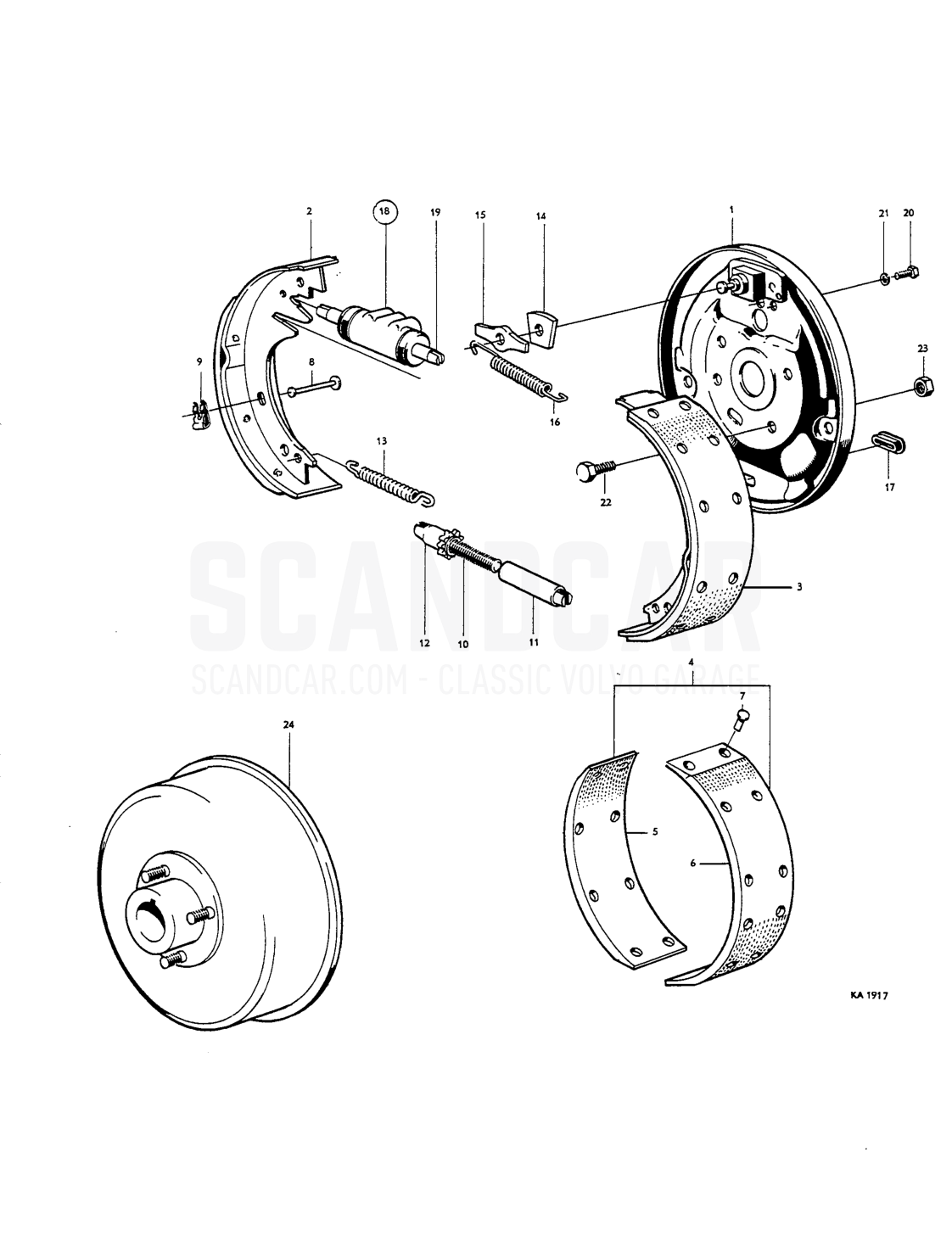 Front wheel brakes - eksplosionstegning, Bremser, Volvo Amazon B16