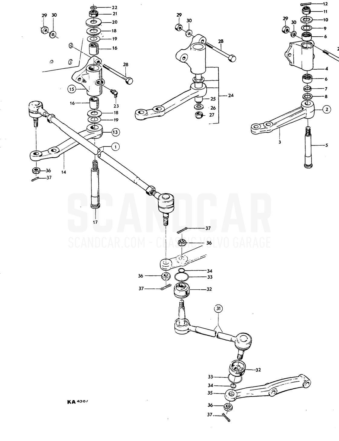Tie rod - eksplosionstegning, Foraksel - Hjul - Styretøj, Volvo Amazon B18