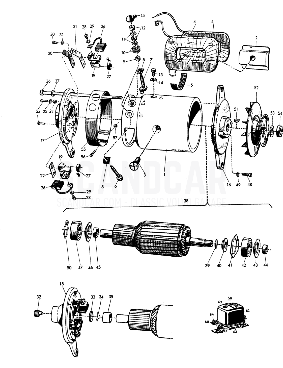 Generator sch - eksplosionstegning, Elektrisk udstyr, Volvo Amazon B18
